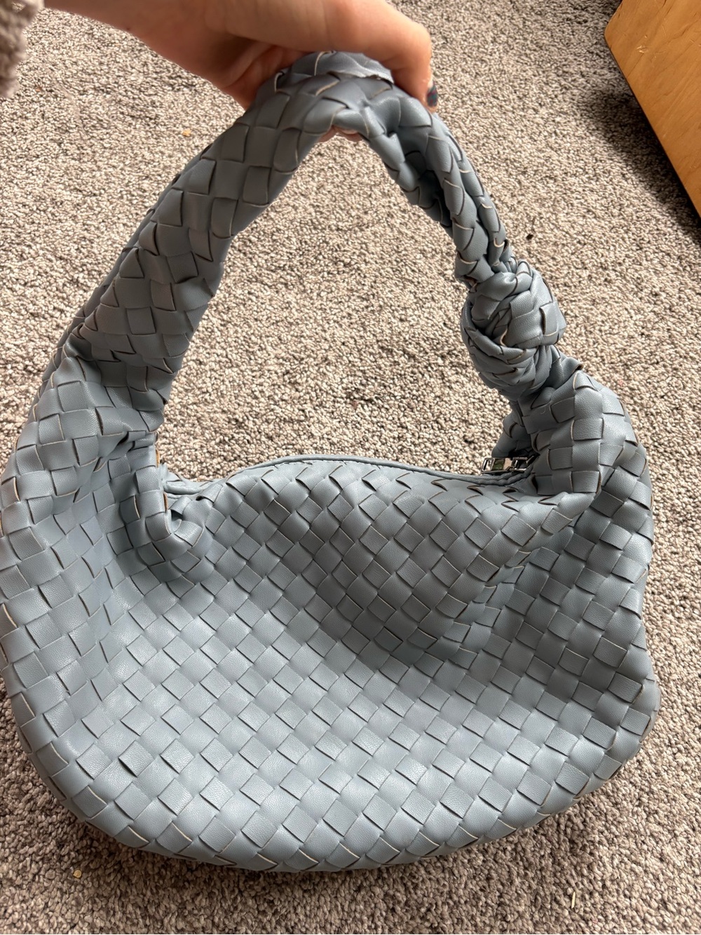 Woven Hobo Handbag in Light BlueGray - Stylish Everyday Shoulder Bag